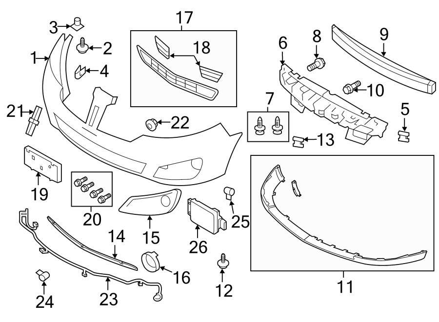 Diagram FRONT BUMPER. BUMPER & COMPONENTS. for your 2018 Lincoln MKZ Reserve Hybrid Sedan  