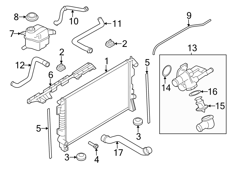 Diagram RADIATOR & COMPONENTS. for your 2014 Lincoln MKZ Hybrid Sedan  