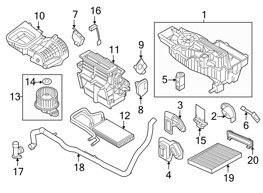 Diagram AIR CONDITIONER & HEATER. EVAPORATOR & HEATER COMPONENTS. for your 2002 Ford Explorer   