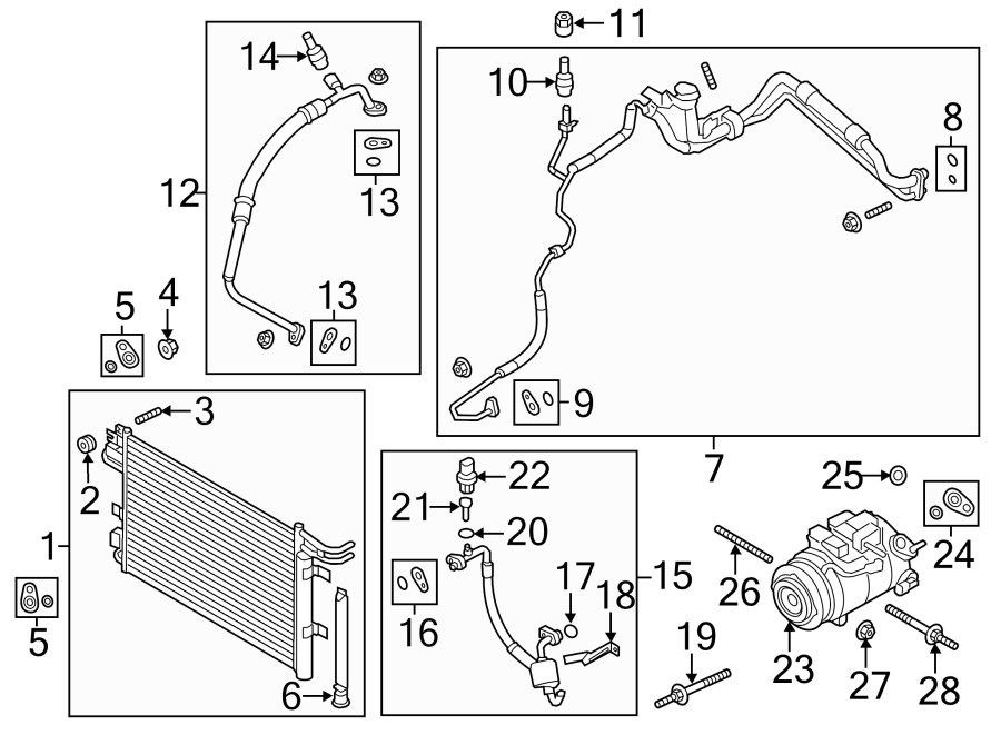 Diagram AIR CONDITIONER & HEATER. COMPRESSOR & LINES. CONDENSER. for your Ford Fusion  