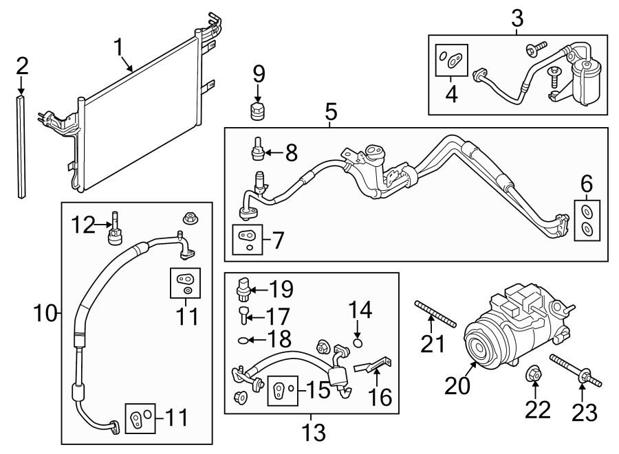 Diagram AIR CONDITIONER & HEATER. COMPRESSOR & LINES. CONDENSER. for your Ford Fusion  