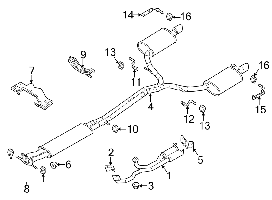 Diagram EXHAUST SYSTEM. EXHAUST COMPONENTS. for your 2019 Ford F-150 5.0L V8 FLEX A/T RWD XLT Standard Cab Pickup Fleetside 