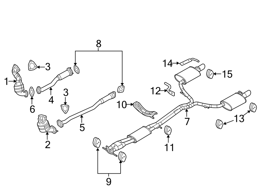 Diagram EXHAUST SYSTEM. EXHAUST COMPONENTS. for your 2015 Lincoln MKZ Black Label Sedan 3.7L Duratec V6 A/T FWD 