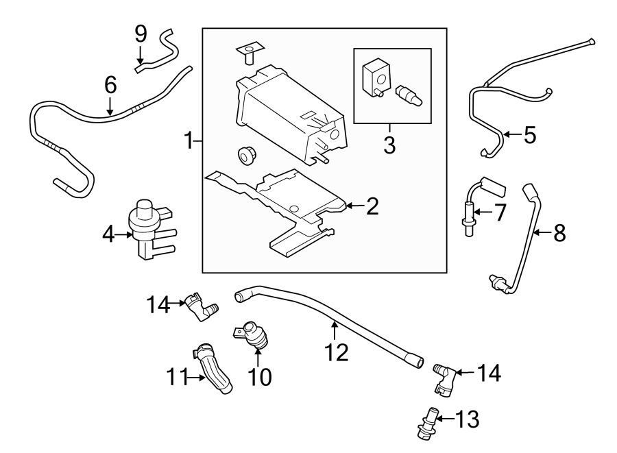 Diagram EMISSION SYSTEM. EMISSION COMPONENTS. for your 2019 Ford F-150 5.0L V8 FLEX A/T RWD XLT Standard Cab Pickup Fleetside 