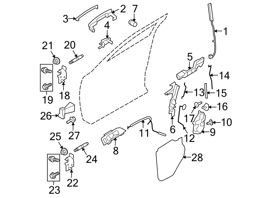 Diagram FRONT DOOR. LOCK & HARDWARE. for your Ford