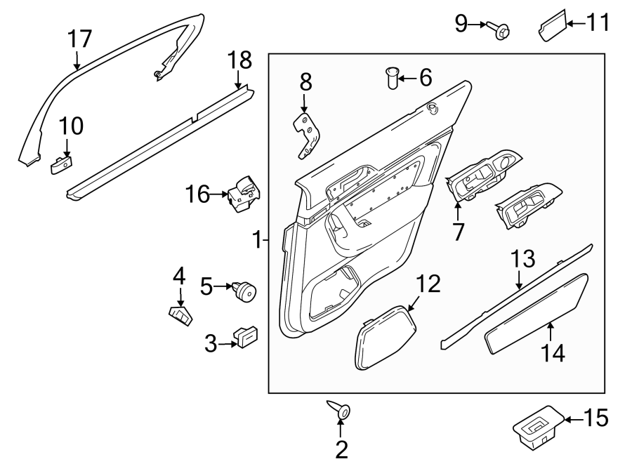 Diagram REAR DOOR. INTERIOR TRIM. for your Ford Bronco  