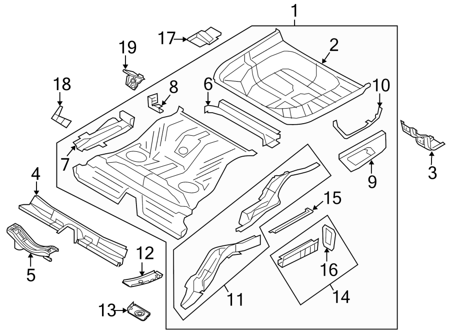 Diagram Rear body & floor. Rear floor & rails. for your 2000 Ford F-450 Super Duty   