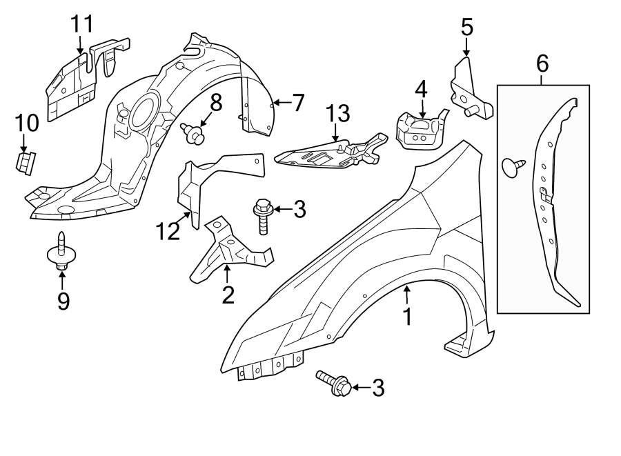 Diagram FENDER & COMPONENTS. for your 2017 Lincoln MKZ Reserve Sedan 3.0L EcoBoost V6 A/T FWD 