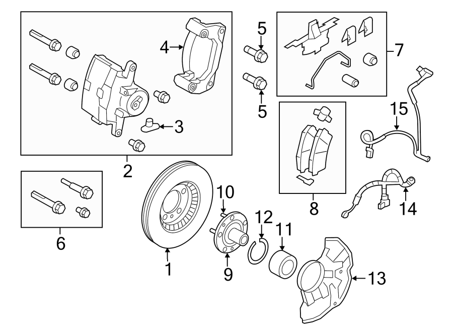 Diagram FRONT SUSPENSION. BRAKE COMPONENTS. for your 2015 Lincoln MKZ Hybrid Sedan  