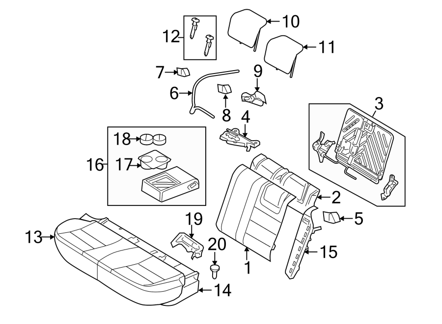 Diagram SEATS & TRACKS. REAR SEAT COMPONENTS. for your 2010 Mercury Milan  Hybrid Sedan 