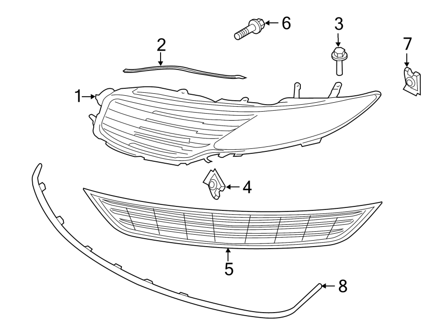 FRONT BUMPER & GRILLE. GRILLE & COMPONENTS. Diagram