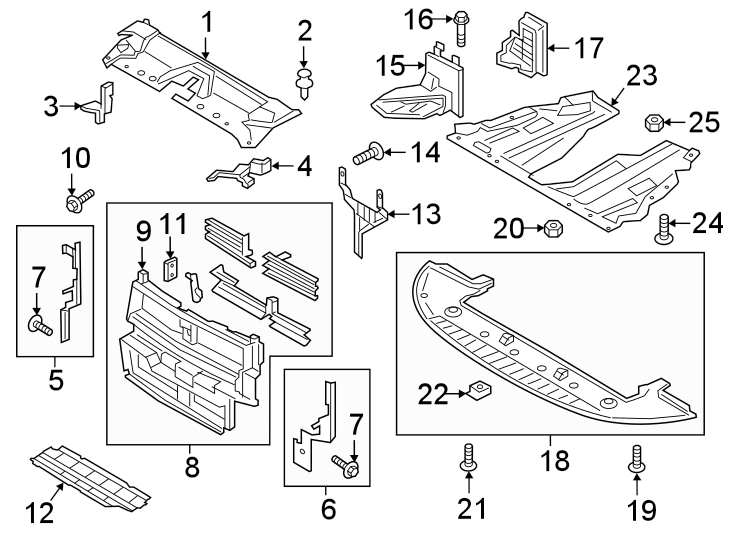 Diagram RADIATOR SUPPORT. SPLASH SHIELDS. for your 2017 Lincoln MKZ Reserve Hybrid Sedan  