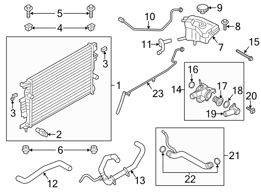 Diagram RADIATOR & COMPONENTS. for your 2009 Ford Edge   