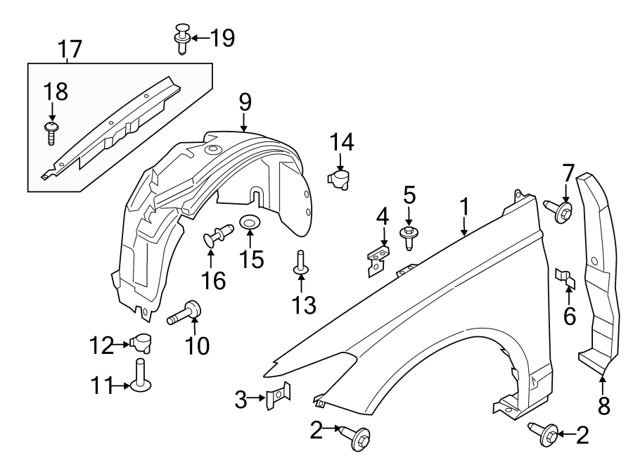 Diagram FENDER & COMPONENTS. for your 2018 Lincoln MKZ   