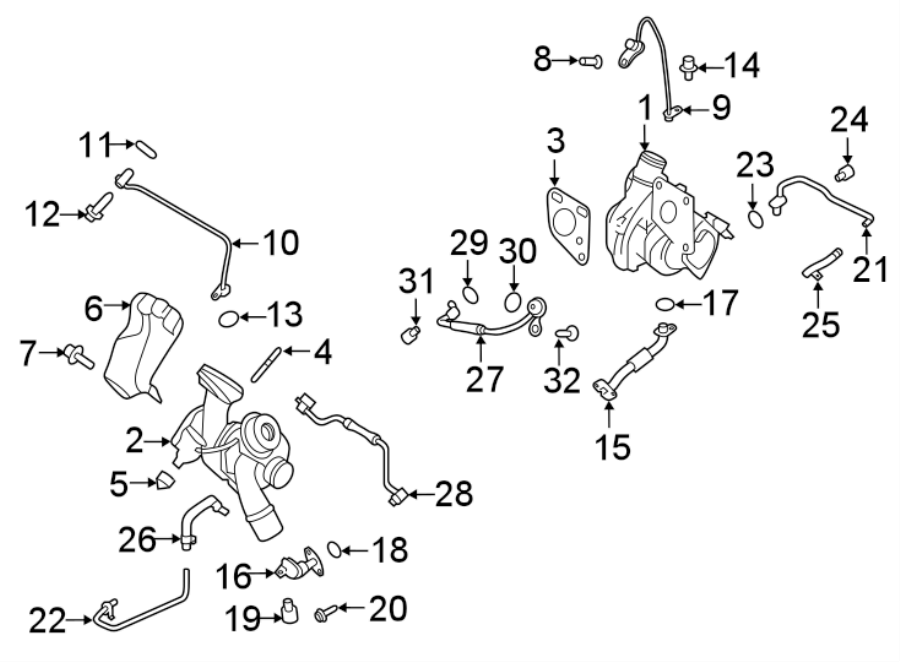 Diagram ENGINE / TRANSAXLE. TURBOCHARGER & COMPONENTS. for your 1996 Lincoln Continental   