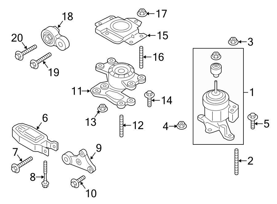 Diagram ENGINE / TRANSAXLE. ENGINE & TRANS MOUNTING. for your 2019 Ford Ranger   