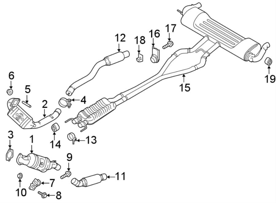 Diagram EXHAUST SYSTEM. EXHAUST COMPONENTS. for your 2020 Ford F-150 3.3L Duratec V6 FLEX A/T 4WD XL Standard Cab Pickup Fleetside 