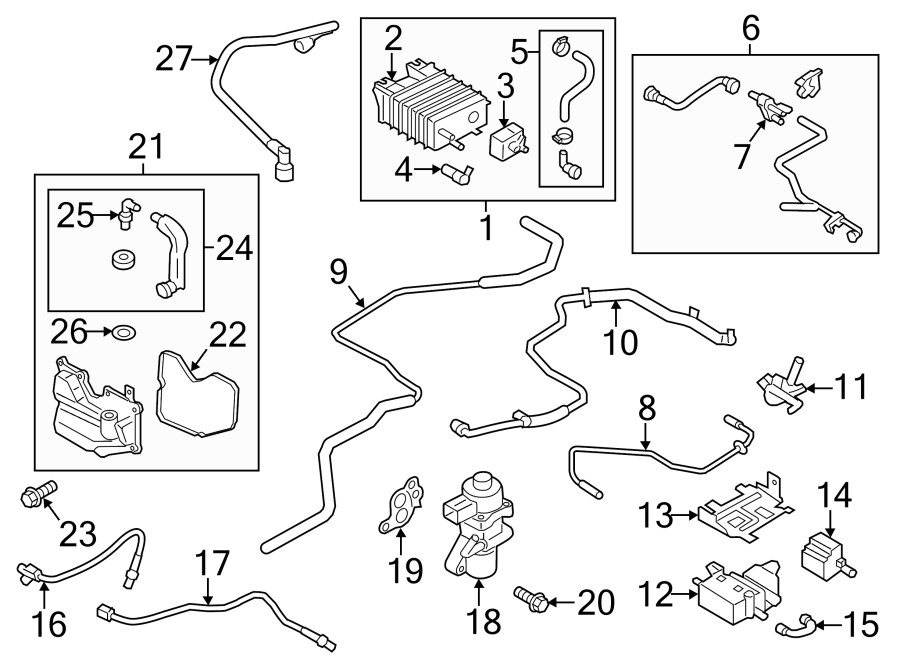 Diagram EMISSION SYSTEM. EMISSION COMPONENTS. for your 2014 Lincoln MKZ Base Sedan 2.0L EcoBoost A/T FWD 