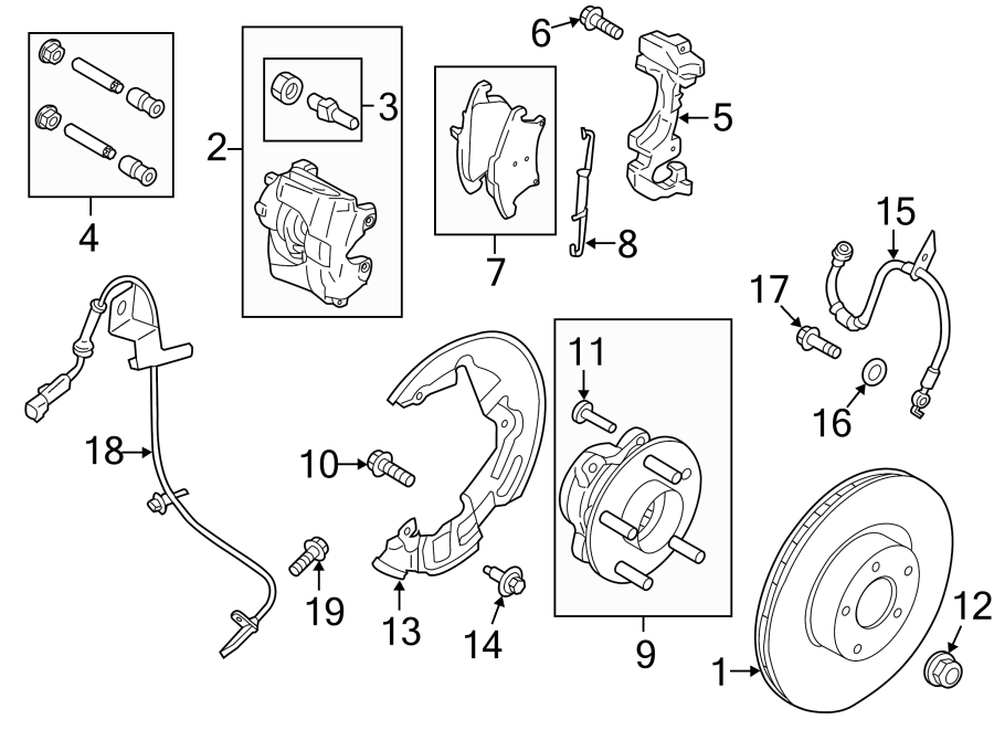 Diagram FRONT SUSPENSION. BRAKE COMPONENTS. for your 2019 Lincoln MKZ Reserve I Sedan 2.0L EcoBoost A/T AWD 