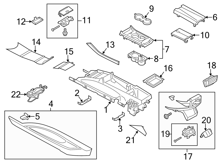 Diagram 2013-16. Console & trim. for your 2023 Ford F-250 Super Duty 6.7L Power-Stroke V8 DIESEL A/T 4WD Lariat Extended Cab Pickup Fleetside 