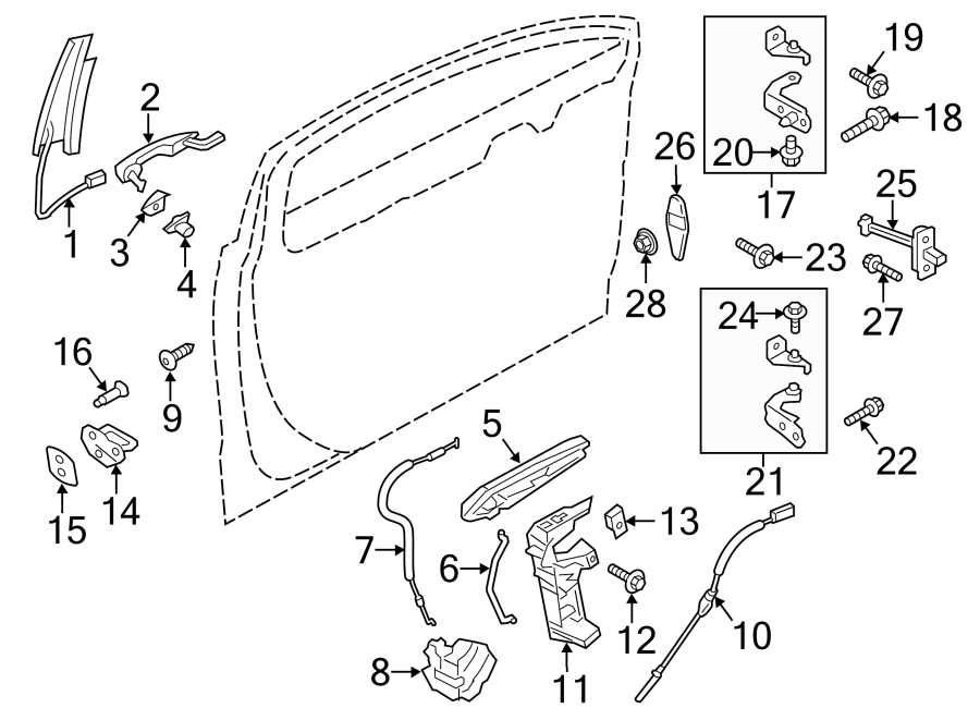 Diagram FRONT DOOR. LOCK & HARDWARE. for your 2019 Lincoln MKZ Base Sedan 2.0L EcoBoost A/T FWD 