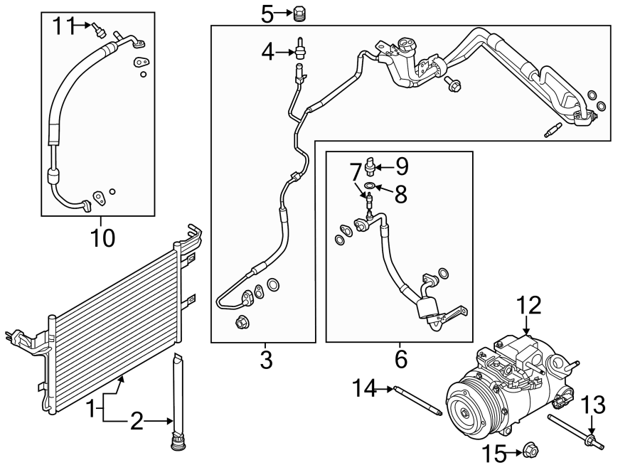 Diagram AIR CONDITIONER & HEATER. COMPRESSOR & LINES. CONDENSER. for your Ford Fusion  