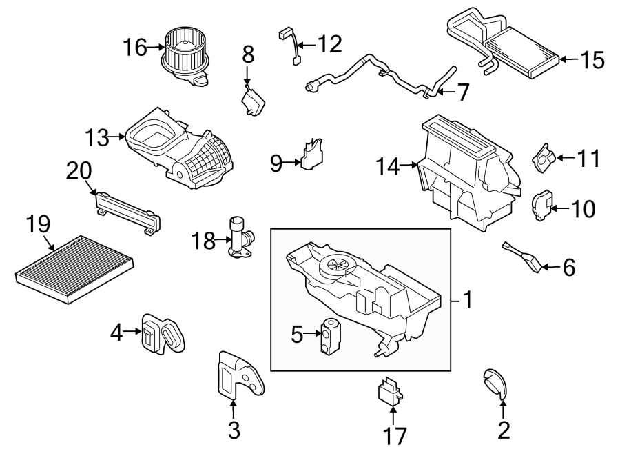 Diagram AIR CONDITIONER & HEATER. EVAPORATOR & HEATER COMPONENTS. for your 2022 Ford Explorer   