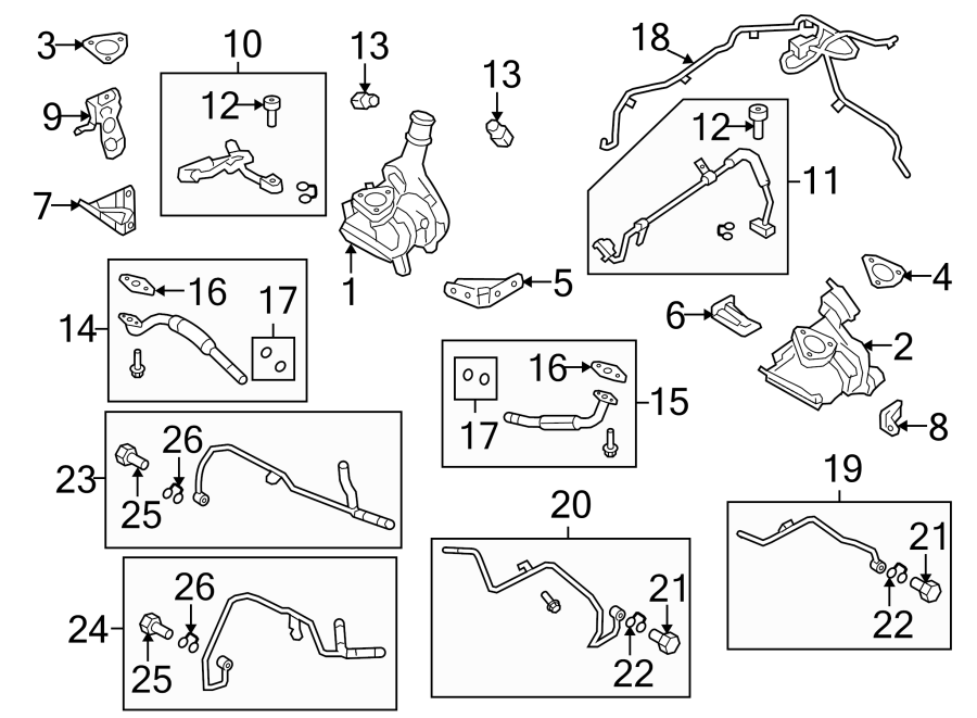 Diagram ENGINE / TRANSAXLE. TURBOCHARGER & COMPONENTS. for your 2019 Ford F-150   