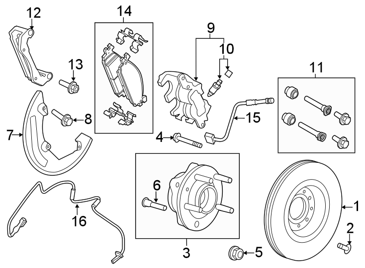 Diagram FRONT SUSPENSION. BRAKE COMPONENTS. for your 2014 Ford F-150 3.5L EcoBoost V6 A/T 4WD Lariat Crew Cab Pickup Fleetside 