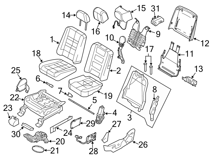 Diagram Seats & tracks. Front seat components. for your 2009 Ford F-150 4.6L V8 A/T RWD XLT Standard Cab Pickup Stepside 