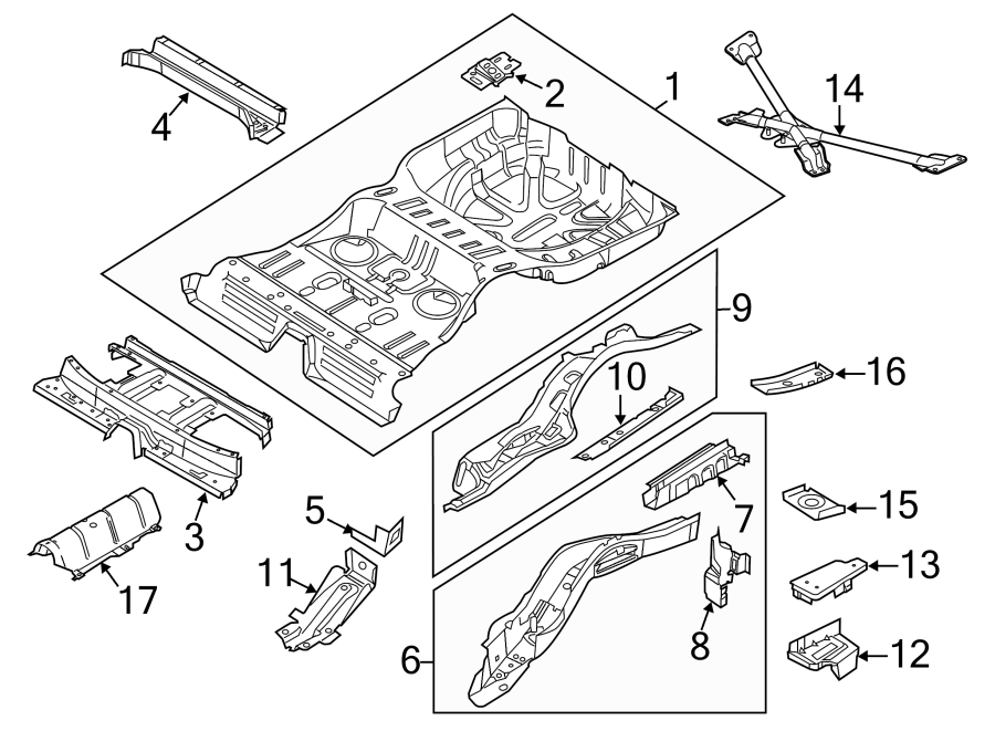 Diagram REAR BODY & FLOOR. REAR FLOOR & RAILS. for your 2000 Ford F-450 Super Duty   