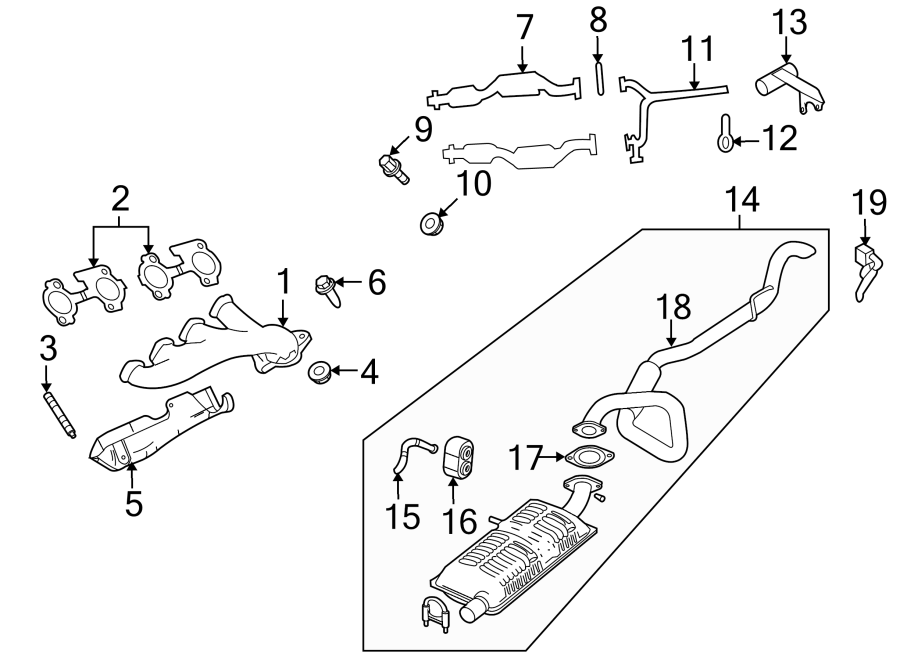 Diagram Exhaust system. Exhaust components. for your 2019 Lincoln MKZ Hybrid Sedan  