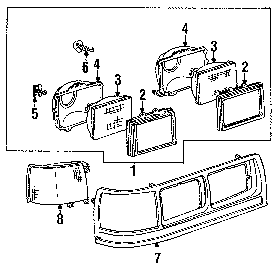 Diagram FRONT LAMPS. HEADLAMP COMPONENTS. PARK LAMPS. for your 2003 Ford F-350 Super Duty   