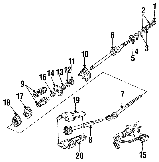 Diagram STEERING COLUMN. SHAFT & INTERNAL COMPONENTS. for your 1996 Mercury Grand Marquis   