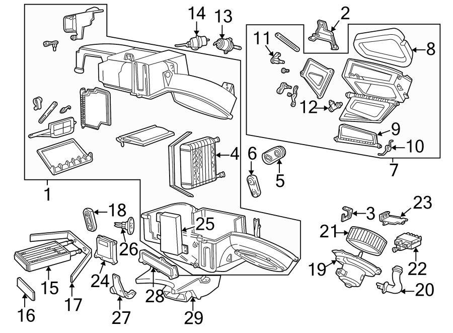 Diagram AIR CONDITIONER & HEATER. EVAPORATOR & HEATER COMPONENTS. for your Mercury Sable  