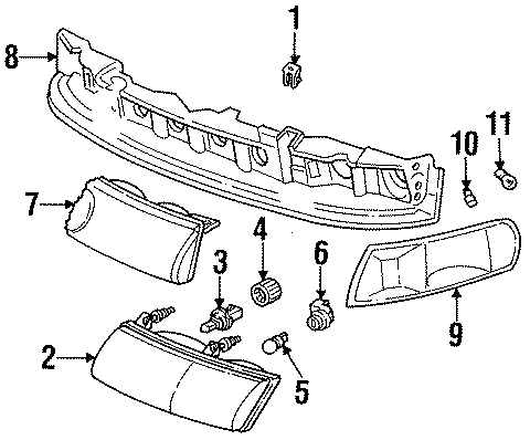 Diagram FRONT LAMPS. HEADLAMP COMPONENTS. SIDE MARKER LAMPS. for your Mercury