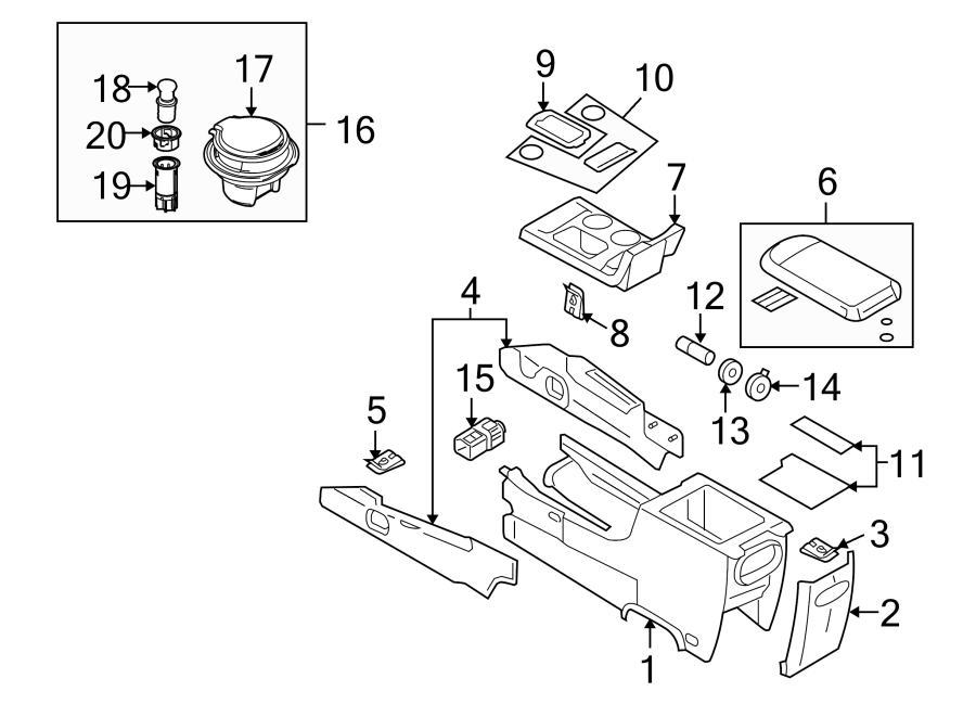 Diagram CENTER CONSOLE & COMPONENTS. for your 2015 Lincoln MKZ Base Sedan  