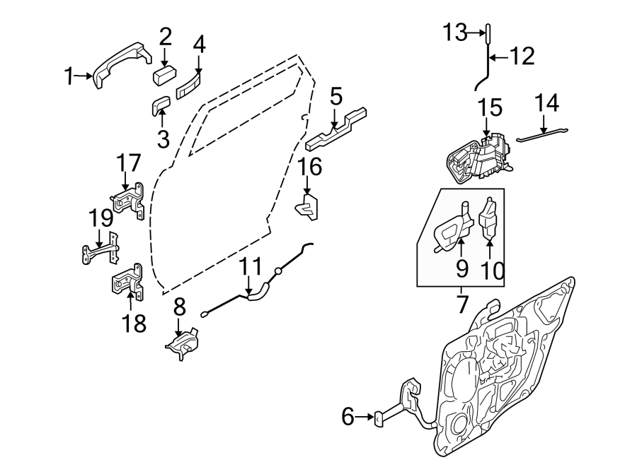 Diagram REAR DOOR. LOCK & HARDWARE. for your Mercury