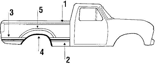 Diagram PICK UP BOX ORNAMENTATION. SIDE MOLDING. for your 1985 Ford F-150 5.0L V8 M/T 4WD XLT Lariat Extended Cab Pickup Fleetside 