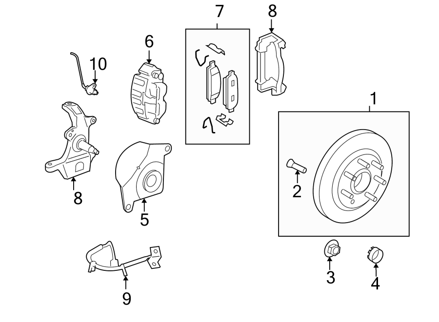 Diagram FRONT SUSPENSION. BRAKE COMPONENTS. for your 2007 Ford F-150 5.4L Triton V8 A/T RWD XL Standard Cab Pickup Fleetside 