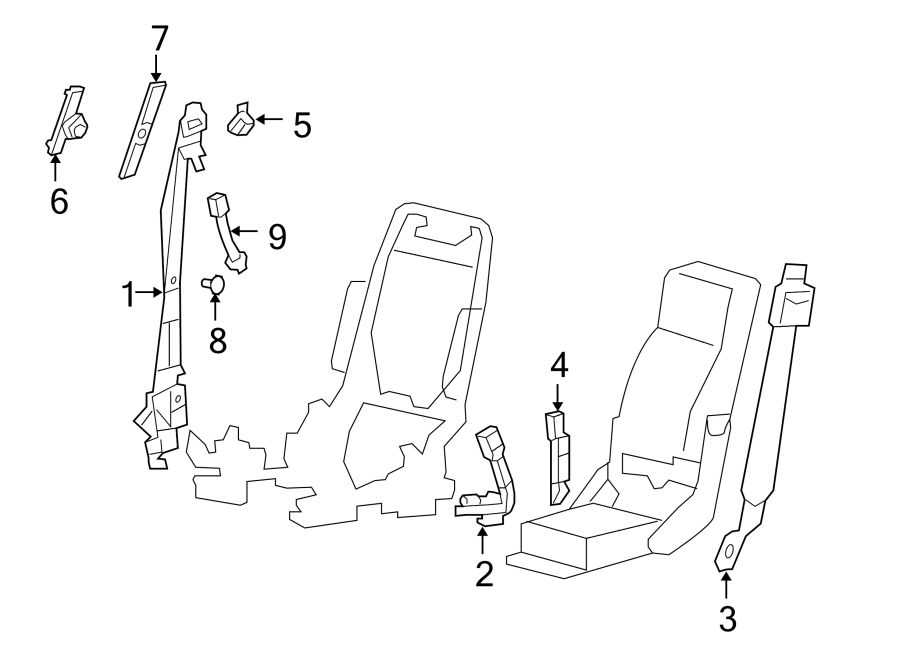 Diagram RESTRAINT SYSTEMS. FRONT SEAT BELTS. for your 2009 Ford F-150 5.4L Triton V8 FLEX A/T 4WD King Ranch Crew Cab Pickup Fleetside 