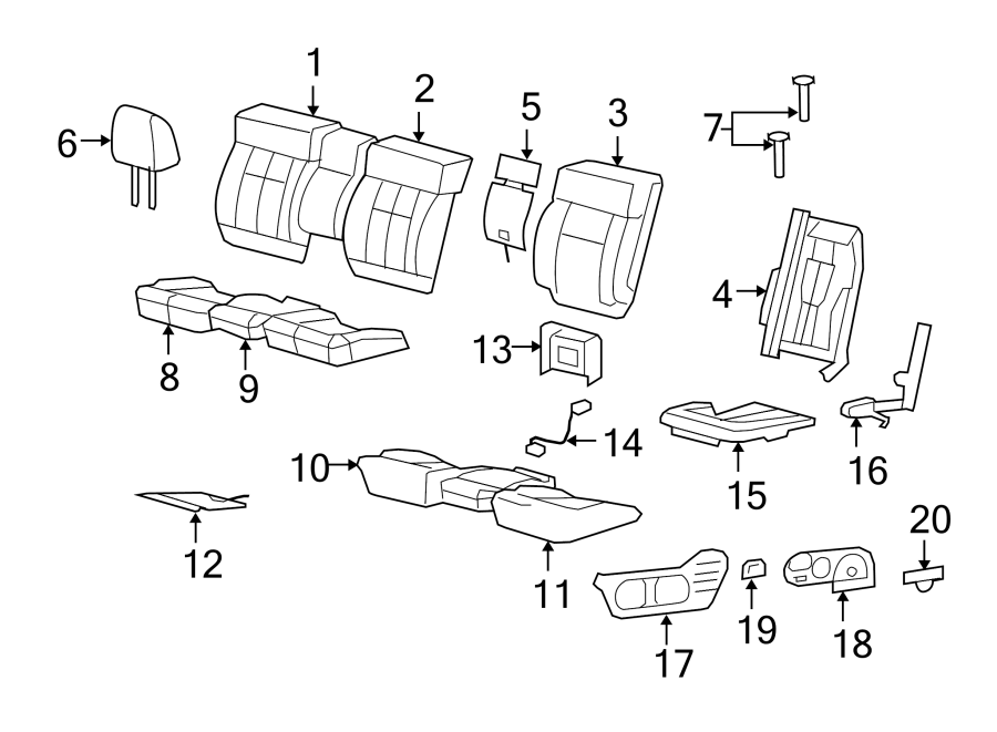 Diagram Seats & tracks. Side loading door. Front seat components. for your 2004 Ford Expedition   