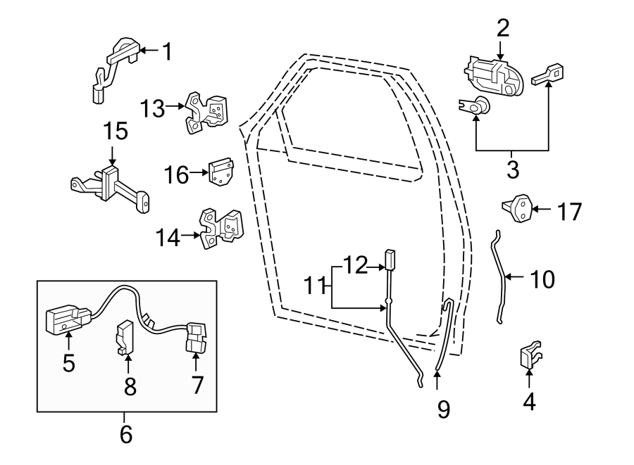 Diagram FRONT DOOR. LOCK & HARDWARE. for your Ford