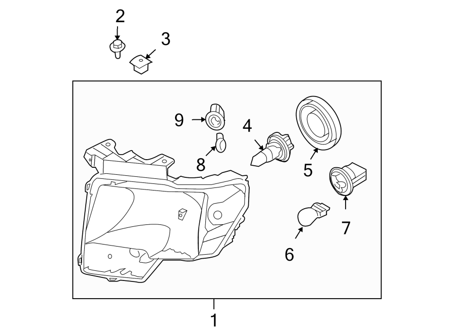 Diagram FRONT LAMPS. HEADLAMP COMPONENTS. for your 2012 Ford F-150  Harley-Davidson Edition Crew Cab Pickup Fleetside 