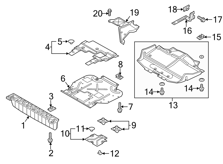 Diagram RADIATOR SUPPORT. SPLASH SHIELDS. for your 2003 Ford F-150  XLT Standard Cab Pickup Fleetside 