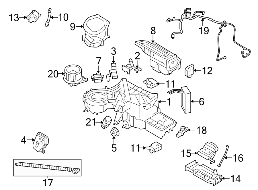 Diagram Air conditioner & heater. Radiator support. Evaporator & heater components. for your 2012 Ford F-150 3.7L V6 FLEX A/T 4WD XL Extended Cab Pickup Fleetside 