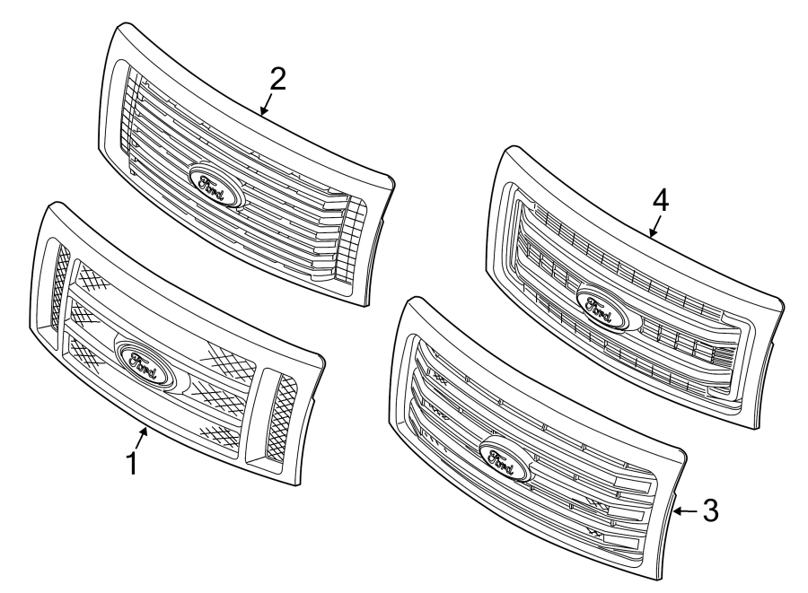 Diagram HOOD & GRILLE. for your 2010 Ford F-150 5.4L Triton V8 FLEX A/T 4WD XLT Extended Cab Pickup Fleetside 