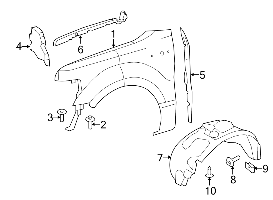 Diagram FENDER & COMPONENTS. for your 2009 Ford F-150 5.4L Triton V8 FLEX A/T RWD Lariat Crew Cab Pickup Fleetside 