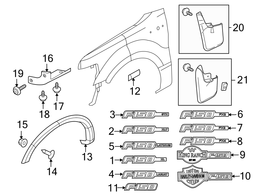 Diagram Fender. Roof. Exterior trim. for your Ford