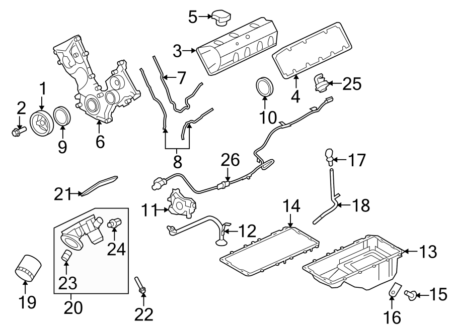 Diagram ENGINE PARTS. for your 1998 Ford F-150 5.4L Triton V8 BI-FUEL A/T RWD XL Extended Cab Pickup Fleetside 